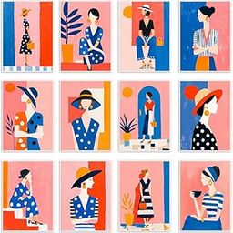 PAPER PAJAMA Boho Women Illustration Poster Set for Living Room & Girls' Room | Pastel Wall Decor | Aesthetic Feminine Art Prints Unframed (Set of 12, 9×12 Inches each)-image-75