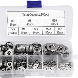 Serplex® 304 Stainless Steel Flat Washers for Screws Bolts, Assorted Washers for Screws Flat Washers for Screws, Assorted Hardware Lock Metal Washers Kit (8 Sizes-M2 M2.5 M3 M4 M5 M6 M8 M10)-picture-27