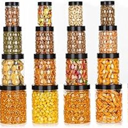 Tosaa Plastic Pet Storage Jar and Container Set of 24 (120ml, 350ml, 650ml, 1.20L) - Black, Air Tight, Kitchen Organizer, BPA Free, Stackable-6