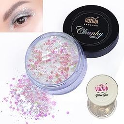 Vozwa White EyeShadow Thik & Thin Chunky Glitter Beautiful & Sparkle Glossy Finish with Glitter Glue-image-30
