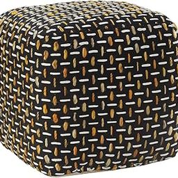 CC Home Furnishings 16" Gold and Black Geometric Interwoven Square Pouf Ottoman-17