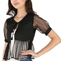 Trendy Casual Ethnic Sheer Mustard Bolero Jacket Clothing Women Cotton net Short Sleeve tie up Front Plus Size Stylish Crop Shrug-picture-19