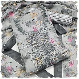 Women's Cotton Pinted | Neck Emboridery Work Unstitch Dress | Matrerial With Cotton Printed Dupatta_2.25-50