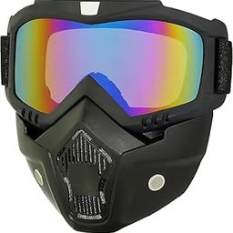 Hudux Motorcycle Helmet Riding Goggles Glasses with Removable Face Mask,Detachable Fog-Proof Warm Goggles Mouth Filter Adjustable Non-Slip Strap Vintage Bullet Fight Motocross Eyewear, 20 * 17 * 5-image-38