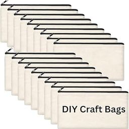 Miramar 14 Pcs 8.3 x 4.7 Inch Blank DIY Craft Bag Canvas Zipper Pouch - Cotton Invoice Bill Zipper Bag Cosmetic Bag & Makeup Bag Multi-Purpose Travel Toiletry Bag Canvas Pouch with Black Zipper-image-18