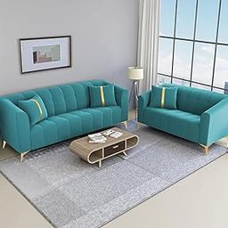3-Piece Living Room Sofa Set, Velvet Suede Fabric, Aqua Blue-image-9