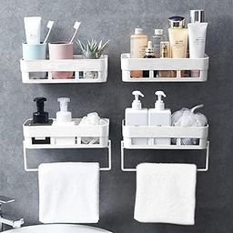 Jaravik 4 Pack Bathroom Rack, Modern Wall-Mounted Shelf, 4 Shelves, White, Bathroom Accessories Set, Plastic-image-12
