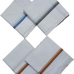 100% Cotton Multicolor Line Of White Hanky/Handkerchiefs For Men (52 X 48 CM) Pack of 4-image-7