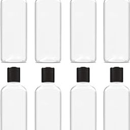 ERZA 100ml Squeeze Bottle with Flip Top Cap, Empty BPA-Free Refillable Container For Shampoo, Lotions, Liquid Soap, Creams, Liquid Cosmetic Travel Size Transparent Bottle, Black Flip-Top, Set of 8-3