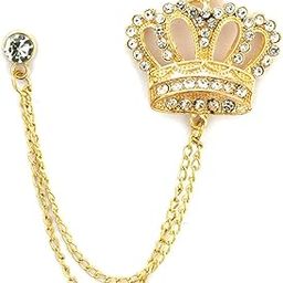 Golden Crown Brooch With Hanging Chain Collar Pin Brooch, Suit Stud, Shirt Studs, Lapel Pin Accessories for Men Women-image-110
