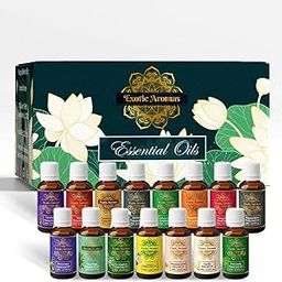 Exotic Aromas Essential Oil Pack of 15 Lavender Rose Sandalwood Jasmine Orange Rosemary Lemongrass Ylang Ylang Tea Tree Peppermint Eucalyptus Lemon Frankincense Vanilla Citronella-11