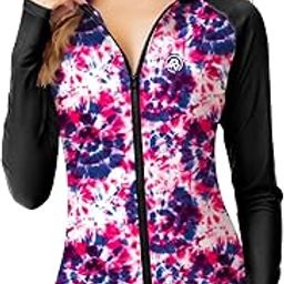 Womens Rash Guard Zip Up Long Sleeve Surf Thumb Hole UPF 50+ Surf Top-image-68