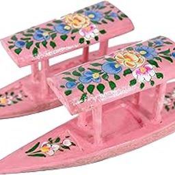 A.Peer Handcrafted Kashmiri Shikara Boat Showpiece, Pink with Floral Design, (Set of 2)-image-78