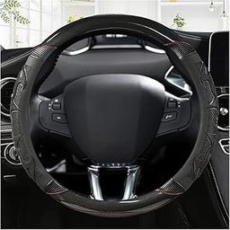 PIKFOS Sport Carbon Fiber & First Layer Cowhide Car Steering Wheel Cover Non-Slip Car Steering Wheel Protector Universal for Diameter 38cm(15")-image-10