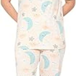Women's Printed Pyjama Set, Short Sleeve T-Shirt and Trousers, Women Nightsuit, Loungewear Set-14