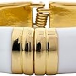 Gold-Tone White Enamel Segmented Wide Bangle Bracelet for Women - Chunky Statement Cuff Jewelry-5