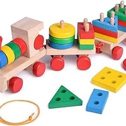 Kidology Wooden Train Geometric Shape Sorter & Stacking Blocks Train Toddler Toys for Kids | Mini Pull Along Wooden Train 3 Section Moving & Walking Shape Matching Sorter Montessori Games-16
