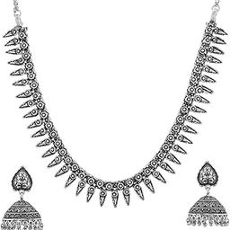 Jewellery Set Traditional Silver Oxidised Jewellery Set Silver Necklace Set, Afghani Tribal Style Oxidized Choker Necklace Set, Birthday Gift For Girls & Women Anniversary Gift For Wife-image-14