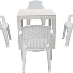Oaknest Supreme Square Dining Table 4 Seater | Plastic Dining Room Set for Garden and Outdoor | 1 Dining Table with 4 Chairs (5 Piece) | 1 Year Warranty (M. White)-image-9