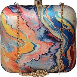 Multicolor Flow Art Printed Clutch Bag For Women With Detachable Chain Strap-25