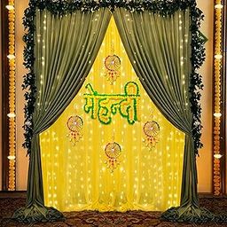 Special You Mehendi Decoration Setup with Yellow & Green Chiffon Like Back drop Curtain for Decoration, Haldi Decoration Items for Home, Mehendi Board Banner, Haldi Mehandi Decoration Items for Marriage- 12 Pcs-image-72