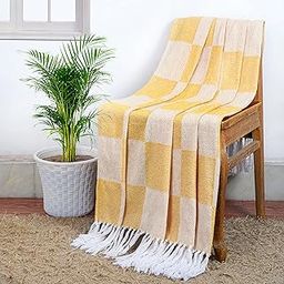 Cazimo Decorative Pure Soft Chenille & Cotton Throw Blanket with Fringe Tassels for Living Room, Bedroom, Sofa Chair & Travel, Ideal for All Season, 50x60 Inches, Pack of 1,Yellow-image-23