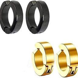 Stainless Steel Hoop Earrings for Men and Women GOLDEN AND BLACK COLOR-image-39