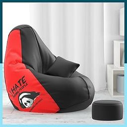 ComfyBean Bag with Beans Filled 5XL Bean Bag with Free Cushion and Footrest - Official : PatternedNest Combo (Matching Color : Printed, Hate Morning People - Black Red)-0