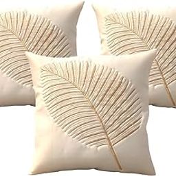 Premium Embroidered Satin Silk Cushion Covers | 16 x 16 Inches | Set of 3 with Intricate Detailing | Elegant Accent for Sofa, Couch, or Bed (Cream)-10