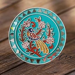 Engineered Wood Chitra Artworks_Handmade Mud Round Mirror Painting For Wall Decor (12 X 12 Inches Pack Of 1) (Bird), Multicolour-25
