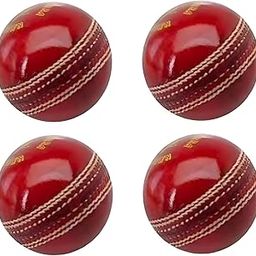 Professional Cricket 4 Pease Leather Balls, Red, Pack of 4-image-64