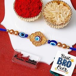 eCraftIndia Om Floral Evil Eye Rakhi for Brother With Gift Combo Set Hamper | Raksha Bandhan Rakhi for Bhai Bhaiya Bhabhi Kids Boy | Best Bro Ever Fridge Magnet | Roli Chawal Pack-image-34
