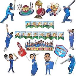 FI - FLICK IN 15 Pcs Cricket Theme Birthday Decoration - Indian Team Cutouts, Cake Topper Props, Sports Theme Happy Bday Decor (Pack of 15, Multicolor)-image-25