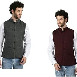 Men Waistcoat Nehru/Modi Jacket for Winter (Pack of 2) Grey::Maroon-picture-25