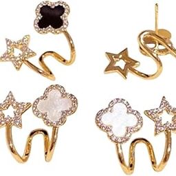 | Combo of 2 Trending Korean White & Black Dual Ear Studs | Premium Alloy | Girls & Women | Stylish Design | Lightweight & Durable | Beautiful Gift | Free Size | Black White and Golden-45