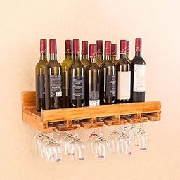 ODEJIA Wooden Wine Rack, Wine Display Stand, Wall Hanging Suspension, Creative Glass Wine Rack Cup Holder Kitchen, Living Room Bar Shelf-image-91