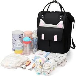 BabyMoon Mother Diaper Bag Lightweight Multifunctional Travel Unisex Diaper Backpack | Black Kitty-image-16