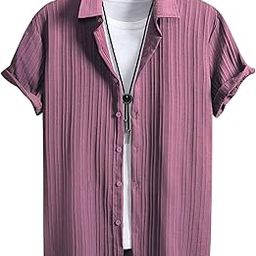 Shirt for Men | Textured Linen Shirt | Mens Casual Shirt's | Men's Regular Fit Stylish | Printed | Man's Solid Slim Fit | Short Sleeve | Trendy-image-112