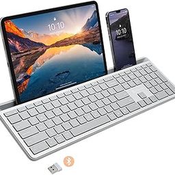 X9 Performance Backlit Full Size Bluetooth Keyboard with Phone Holder - (2.4G + BT) - Rechargeable Multi Device Keyboard for PC, Mac, iOS, Android - Bluetooth Wireless Keyboard w/Copilot Key - Silver-image-56