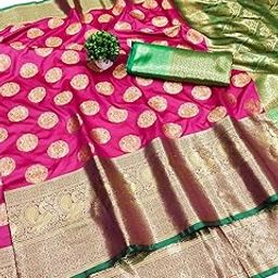 HEM's Traditional Banarasiv Silk Saree for Women | Gold Zari Buta Design with Peacock Border & Pallu | Ethnic Saree | Comes with Unstitched Blouse Piece | For Wedding, Festival, Party-image-96