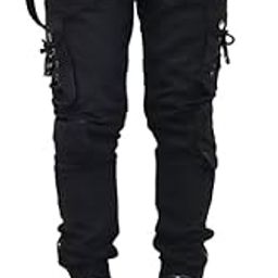 Men's Black Cargo Jogger Pants, Adjustable Drawstring, Multi-Pocket Design-image-94