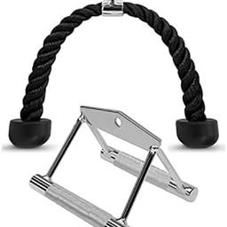 HR Sports & Fitness Gym Combo Cable Attachment Handle Set, Triceps Rope, & Rowing Handle Textured Grip with Chrome Finish-20