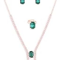 Green Dazzling Contemporary Necklace Earring & Ring Set For Women-ZPFK14400-image-24