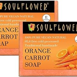 Soulflower Orange Carrot Handmade Soap 100% Natural, Cold-Processed Bath Bar with Essential Oils for Brightening Skin Tone, 150g (Pack of 2)-picture-24