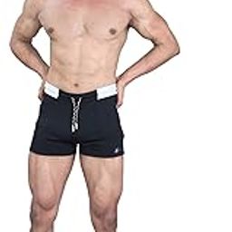 Men Black Swimming Trunks with Contrast Waistband.Black-image-58