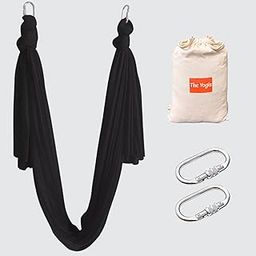 The Yogis Silk Fabric Aerial Yoga Hammock | With 2 Pcs Heavy Carabiner Hooks & Bag | Black - Colour |-picture-3