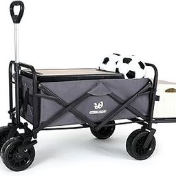 WHITSUNDAY Collapsible Folding Garden Outdoor Park Utility Wagon Picnic Camping Cart with 8“ Bearing Fat Wheel and Brake (Standard Size(Plus+) 8" Wheels with Tailgate, Grey)-image-41