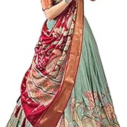Women's Dola Sillk With Kalamkari Print Lehenga Choli Set With Jacquard Border, With Zari Weaving Border-image-95
