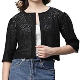 Women Black Cotton Regular Lace Shrug UNSG-663-BLKPtiSQ_P-12