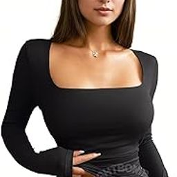 SIGHTBOMB Square Neck Ultra Soft Feather Touch Micro Fiber Ruched Waist Cuddle TEE Fullsleeve Tops for Women-19